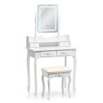 Specchio da Trucco con Sedia e Illuminazione LED – 5 Cassetti – Bianco