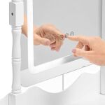 Specchio da Trucco con Sedia e Illuminazione LED – 5 Cassetti – Bianco