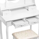 Specchio da Trucco con Sedia e Illuminazione LED – 5 Cassetti – Bianco