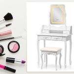 Specchio da Trucco con Sedia e Illuminazione LED – 5 Cassetti – Bianco