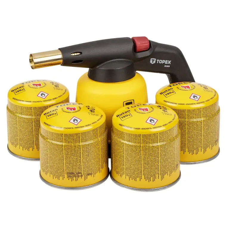 Cannello a Gas TOPEX con 4 Cartucce da 190 g – Bruciatore per Saldatura e Riscaldamento