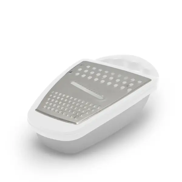 Grattugia da Cucina 3 in 1 con Contenitore Raccogli Alimenti – 3 Superfici in Metallo, 25 × 14 × 7,5 cm, Bianca