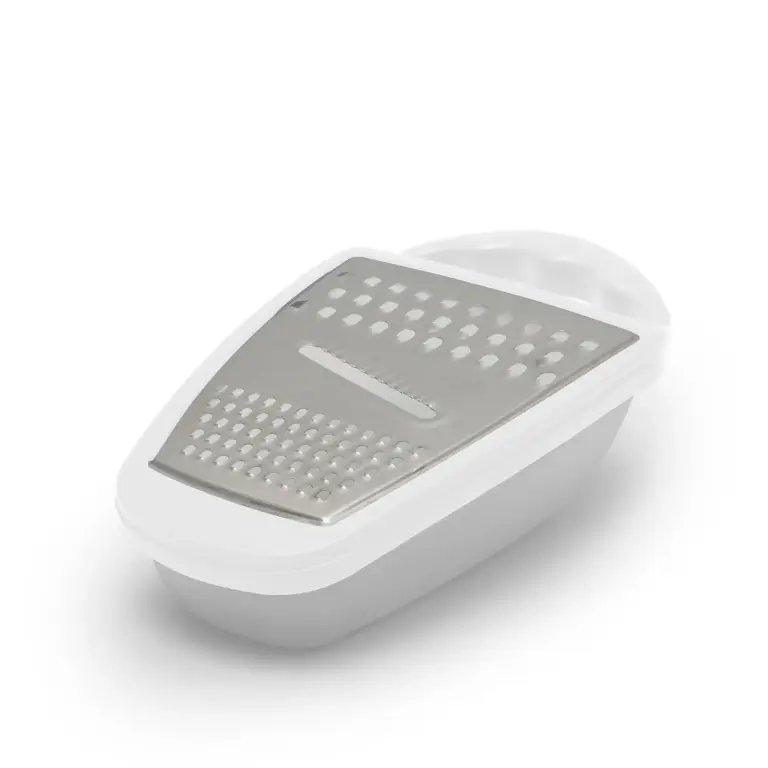 Grattugia da Cucina 3 in 1 con Contenitore Raccogli Alimenti – 3 Superfici in Metallo, 25 × 14 × 7,5 cm, Bianca