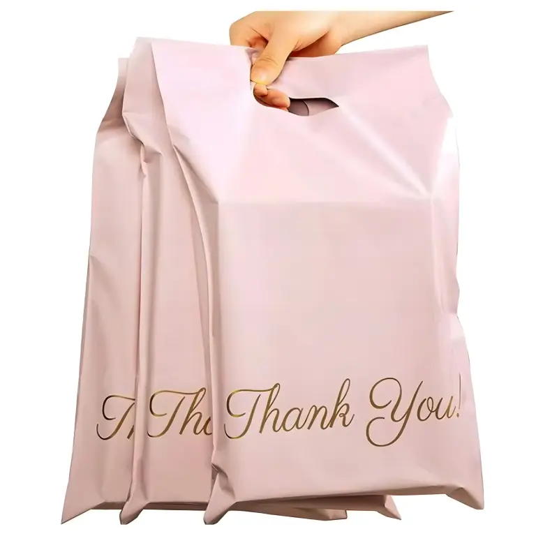 Buste per Spedizioni Rosa con Maniglia e Scritta “Grazie” – 310 × 420 + 70 mm, Autoadesive, 50 Pezzi